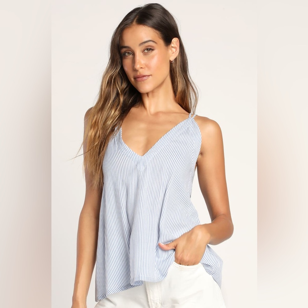 Adrift Navy Blue and White Striped Tank Top